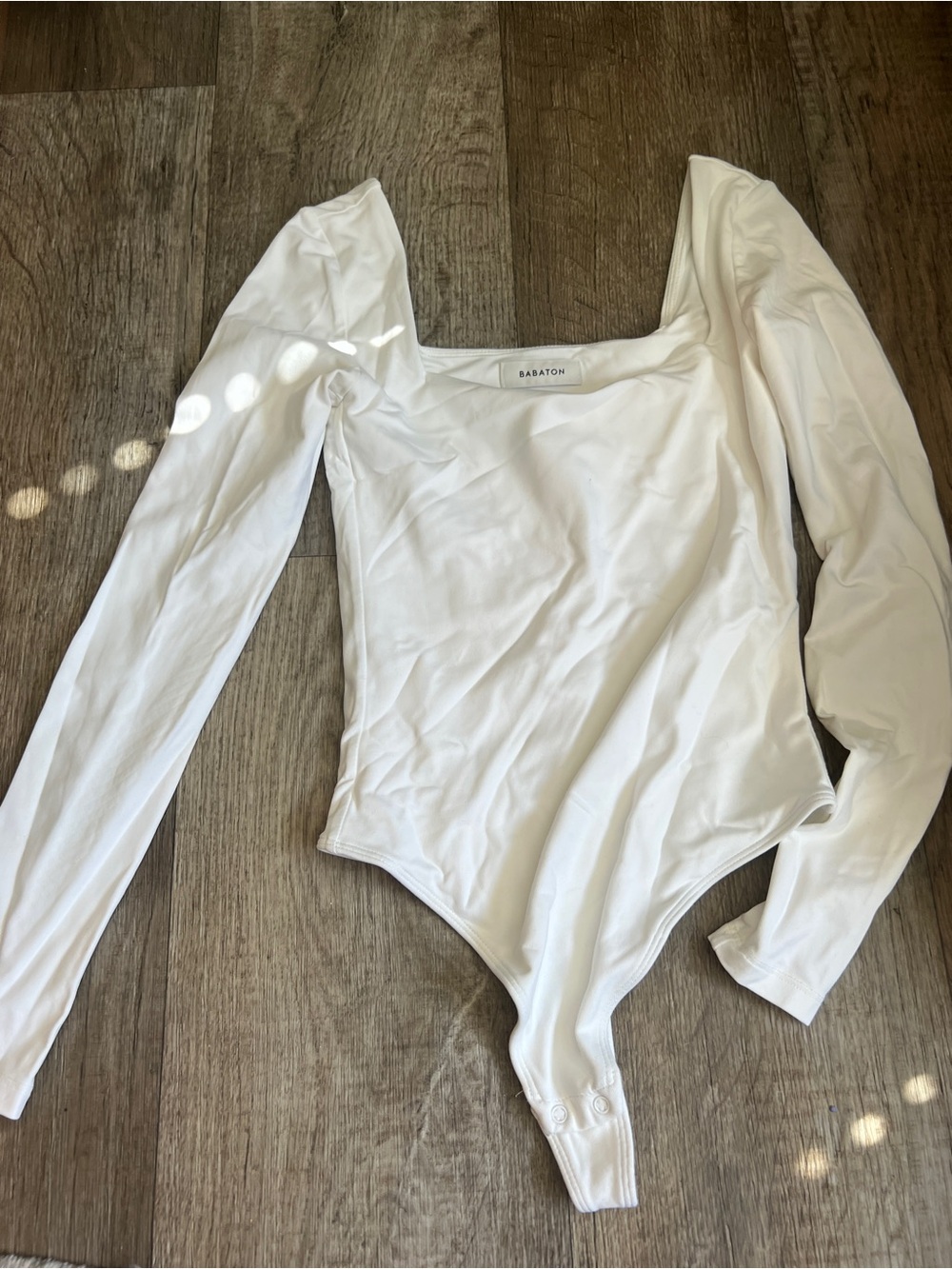 Babaton Ivory Long-Sleeve Square Neck Bodysuit